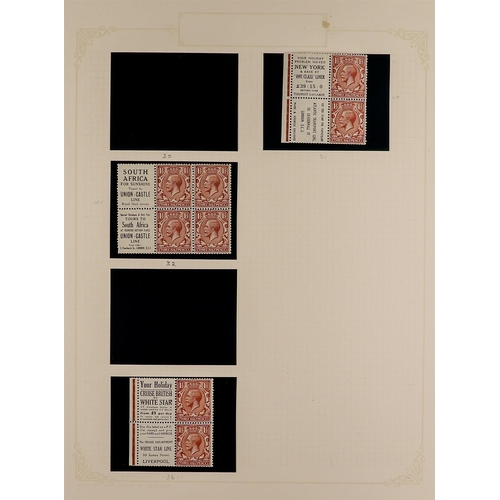 1055 - GB.GEORGE V STAMPS WITH BOOKLET ADVERTS. A collection of incomplete 1924 1½d red-brown panes of 4 st... 