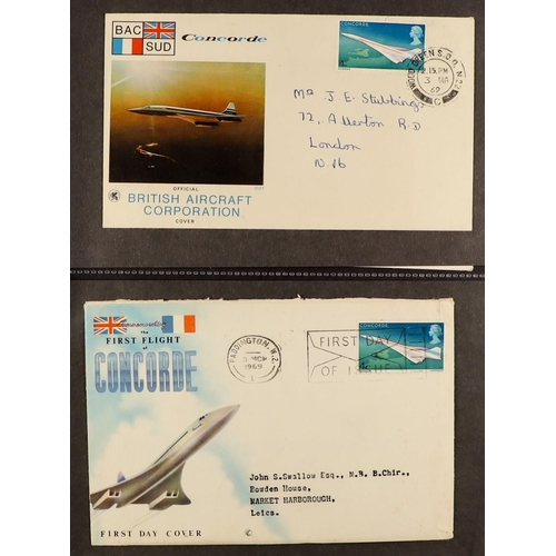 1095 - GB.FIRST DAY COVERS 1965 - 1978 AVIATION COVERS in album. Mainly GB with a few foreign and GB Island... 