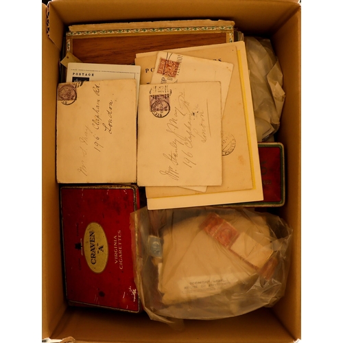 119 - COLLECTIONS & ACCUMULATIONS CHARITY SORTER BOX. 30 albums, loose stamps, tins, tubs and envelops wit... 