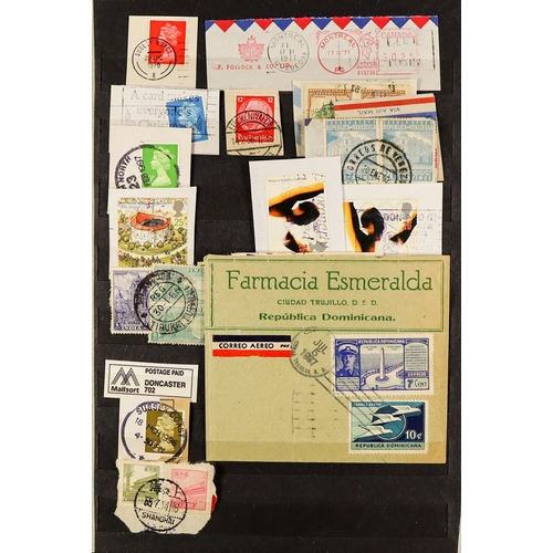 145 - COLLECTIONS & ACCUMULATIONS SORTER BOX comprising of world album, world postmark collection (mainly ... 