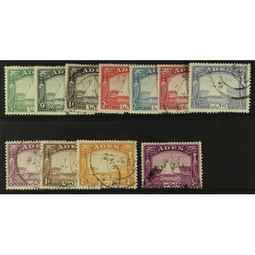 167 - ADEN 1937 Dhow set to 5r (aniline), SG 1/10, 11a, used. Cat. £277. (11 stamps)