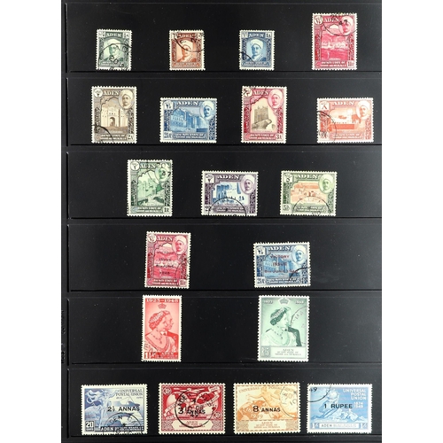 172 - ADEN STATES 1942-64 FINE USED COLLECTION KATHIRI STATE 1942 Pictorials set, 1949 RSW set, 1951 surch... 