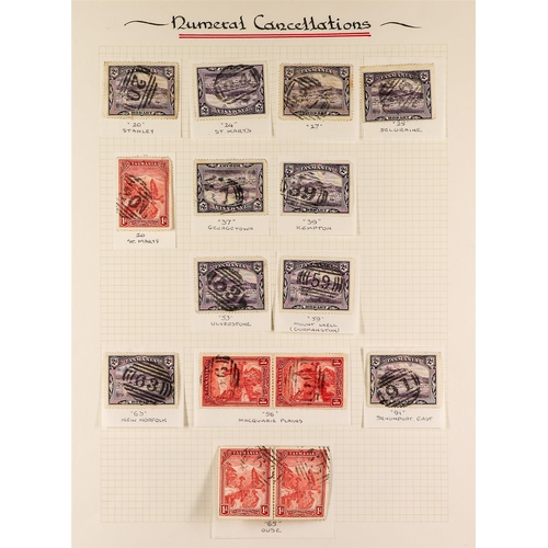 201 - AUSTRALIAN STATES TASMANIA NUMERAL POSTMARKS ON PICTORIALS COLLECTION 1d and 2d pictorial stamps, in... 