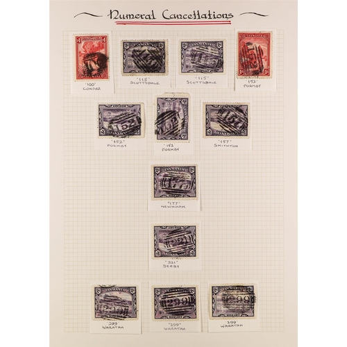 201 - AUSTRALIAN STATES TASMANIA NUMERAL POSTMARKS ON PICTORIALS COLLECTION 1d and 2d pictorial stamps, in... 