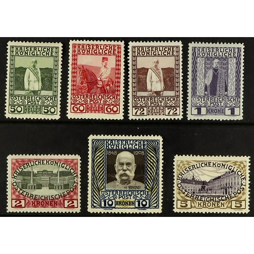 223 - AUSTRIA 1908 60th Anniversary of Emperor's Accession High 50h to 10k set, unsurfaced paper, SG 200/2... 