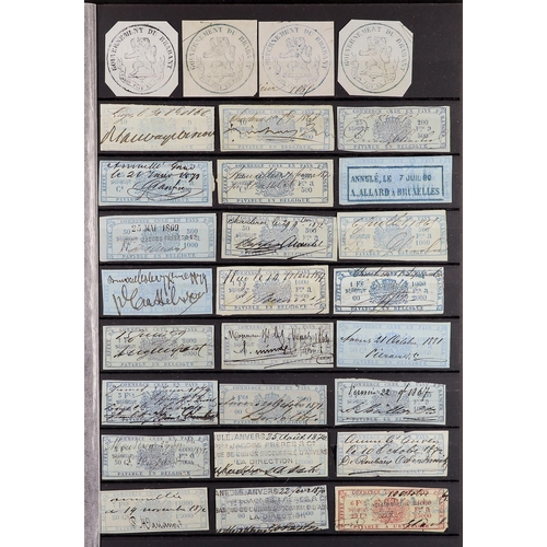 244 - BELGIUM REVENUE STAMPS 1860's-1940's used ranges incl. many Effet de Commerce, Affiches, Quittances,... 