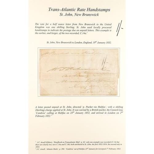 315 - CANADA TRANS-ATLANTIC MAIL 1852 (19th January) Letter from St. John, N.B., to London, England, 19th ... 