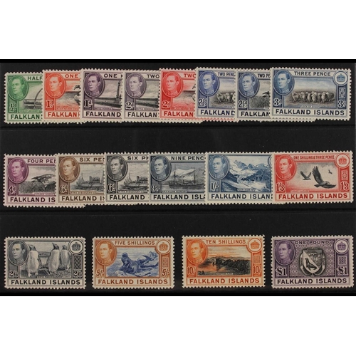 421 - FALKLAND IS. 1938-50 complete set, SG 146/63, fine mint. Cat. £475. (18 stamps)