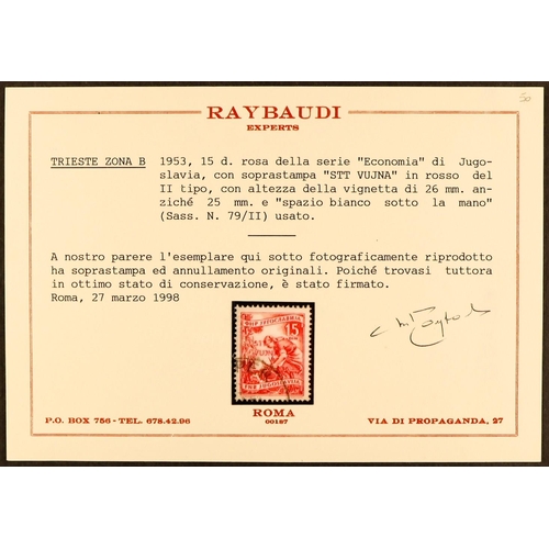 1073 - TRIESTE ZONE B 1953 15d scarlet Definitive TYPE II (Michel 92 II, Sassone 79/II), very fine cds used... 