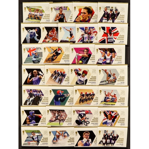 1151 - GREAT BRITAIN 2012 OLYMPICS Stamp & Covers collection in a dedicated album. 29 x single Gold Medal W... 