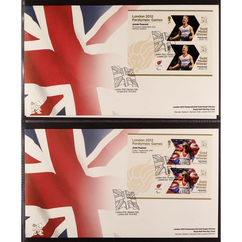 1151 - GREAT BRITAIN 2012 OLYMPICS Stamp & Covers collection in a dedicated album. 29 x single Gold Medal W... 