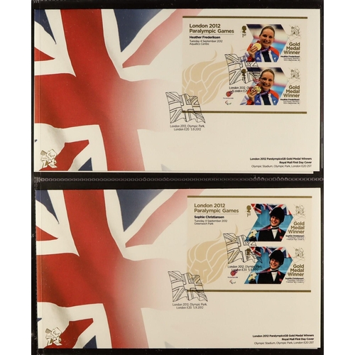 1151 - GREAT BRITAIN 2012 OLYMPICS Stamp & Covers collection in a dedicated album. 29 x single Gold Medal W... 