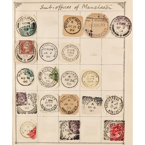 1154 - GREAT BRITAIN LANCASHIRE POSTMARKS a vintage collection of cut outs displayed in a Lincoln album, th... 