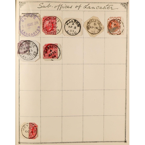 1154 - GREAT BRITAIN LANCASHIRE POSTMARKS a vintage collection of cut outs displayed in a Lincoln album, th... 