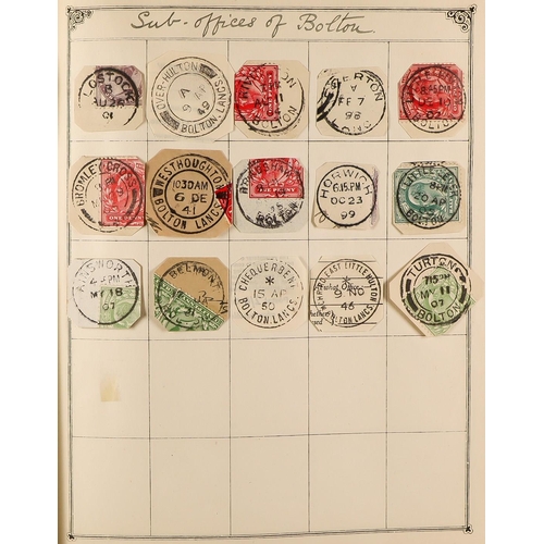 1154 - GREAT BRITAIN LANCASHIRE POSTMARKS a vintage collection of cut outs displayed in a Lincoln album, th... 