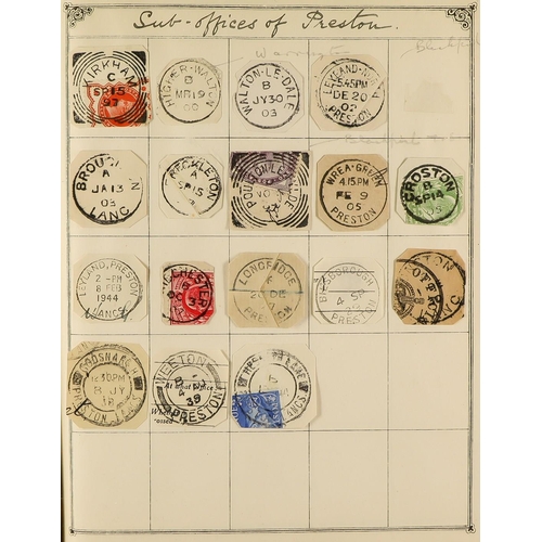 1154 - GREAT BRITAIN LANCASHIRE POSTMARKS a vintage collection of cut outs displayed in a Lincoln album, th... 