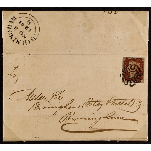 1164 - GB.QUEEN VICTORIA 1841 1d red-brown 'Q I' (double 'I') plate 14 with 4 large margins tied to EL from... 