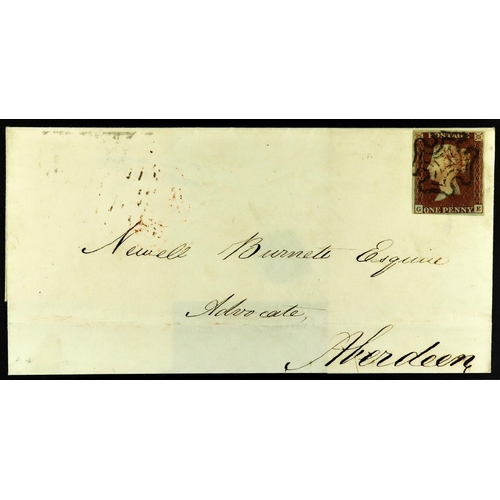 1165 - GB.QUEEN VICTORIA 1841 1d red-brown 'GE' plate 10 'black plate' with 4 margins tied to large part co... 