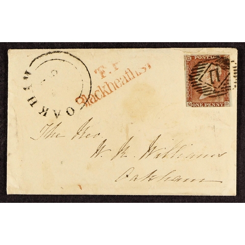 1168 - GB.QUEEN VICTORIA 1845 (26 Nov) env bearing 1d red-brown 'QD' plate 54 with re-entry. Damage to flap... 