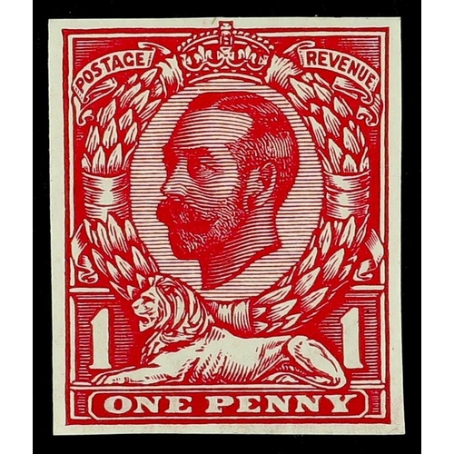 1185 - GB.GEORGE V 1911 DOWNEY PROOF. 1d Die 1B imperforate plate proof in carmine on chalk-surfaced gummed... 