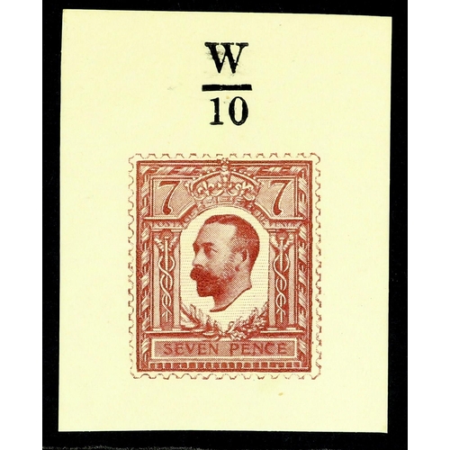 1201 - GB.GEORGE V DOWNEY HEAD - HALF TONE ESSAY small format 7d in reddish mauve on proof paper with hands... 