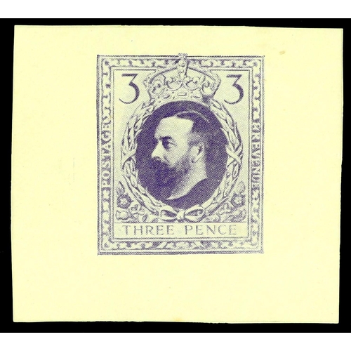 1205 - GB.GEORGE V DOWNEY HEAD - HALF TONE ESSAY large format 3d in deep violet on proof paper (40 x 36mm)