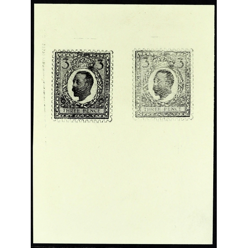 1207 - GB.GEORGE V DOWNEY HEAD - HALF TONE ESSAY small format 3d two impressions in deep grey-black and pal... 