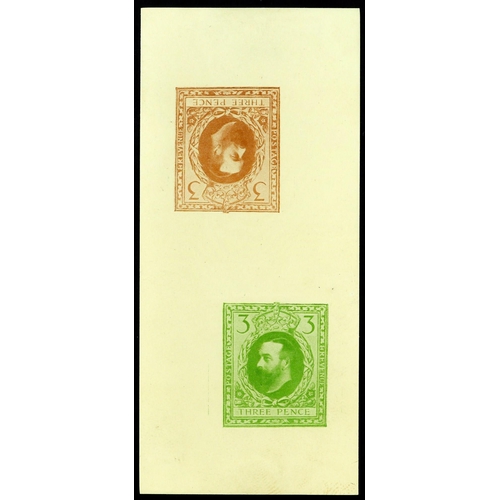 1208 - GB.GEORGE V DOWNEY HEAD - HALF TONE ESSAY large format 3d two impressions in pale red-brown (inverte... 