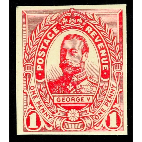 1209 - GB.GEORGE V ESSAY type A 1d carmine-pink imperforate on thick wove paper, very fine and scarce.