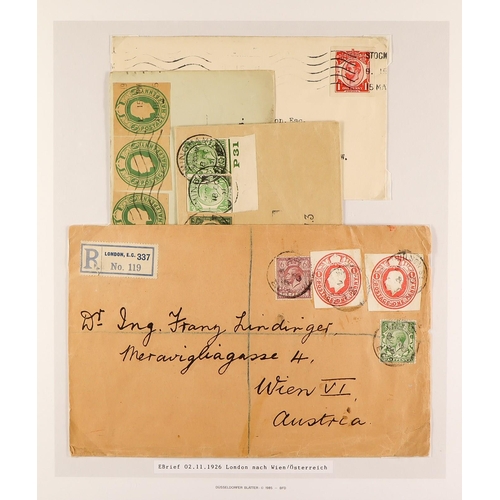 1210 - GB.GEORGE V STATIONERY CUT OUTS ON COVERS an unusual collection of covers in an album, each bearing ... 