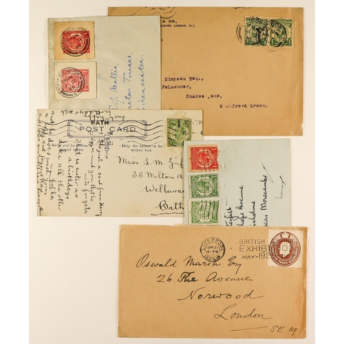 1210 - GB.GEORGE V STATIONERY CUT OUTS ON COVERS an unusual collection of covers in an album, each bearing ... 