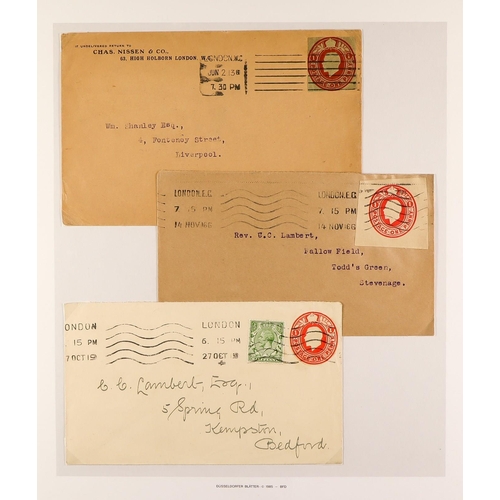 1210 - GB.GEORGE V STATIONERY CUT OUTS ON COVERS an unusual collection of covers in an album, each bearing ... 