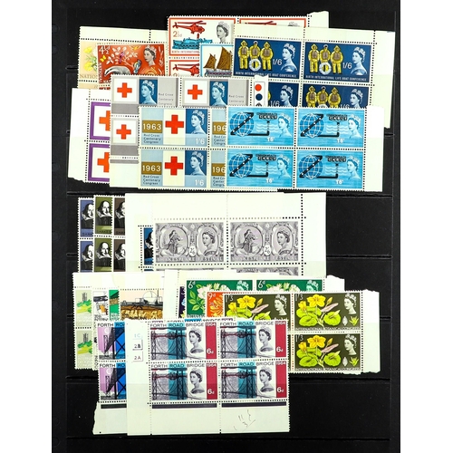 1215 - GB.ELIZABETH II 1963-64 PHOSPHOR COMMEMORATIVES IN NHM BLOCKS OF FOUR with Nature, Lifeboat (one 2½d... 