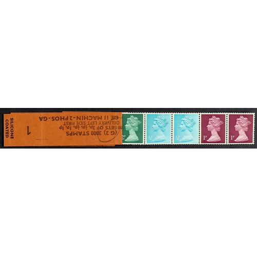 1228 - GB.ELIZABETH II 1972 -73 MULTI-VALUE MACHIN COIL LEADER - SILICONE COATED horizontal strip of 5 stam... 