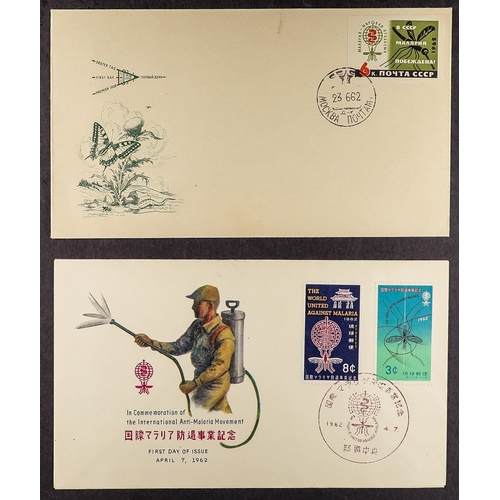 133 - TOPICALS MALARIA ERADICATION 1962 world collection of illustrated unaddressed First Day Covers, Afgh... 