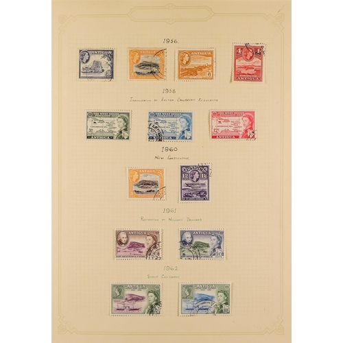 152 - ANTIGUA & BARBUDA 1953-83 USED COLLECTION incl. 1952-62 pictorial set, listed shades & 1963-65 Wmk v... 