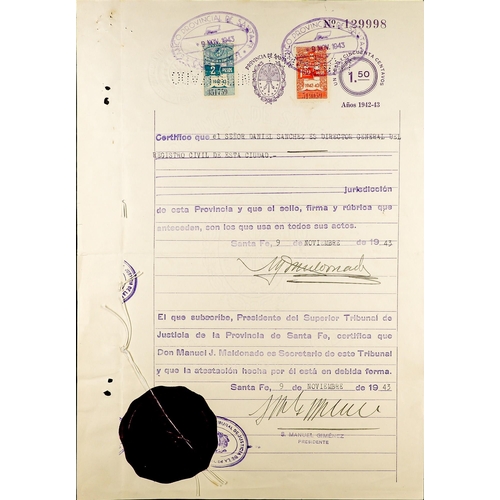 157 - ARGENTINA REVENUE STAMPS ON PROVINCIAL DOCUMENTS 1905-49 Department & Official documents from variou... 