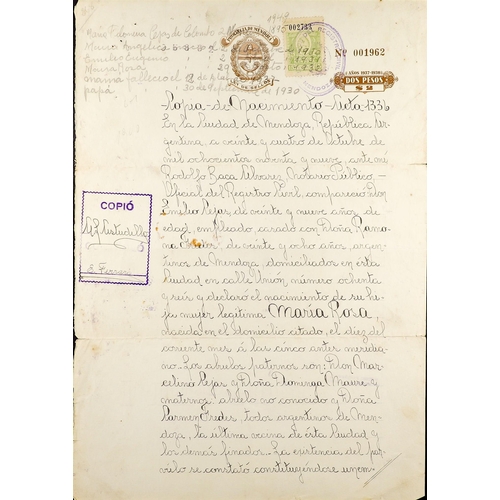 157 - ARGENTINA REVENUE STAMPS ON PROVINCIAL DOCUMENTS 1905-49 Department & Official documents from variou... 