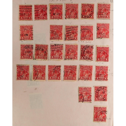 171 - AUSTRALIA 1914-1930 HEADS 1D REDS DIE II STUDY COLLECTION (with a few 1d 'greens) on leaves, with de... 