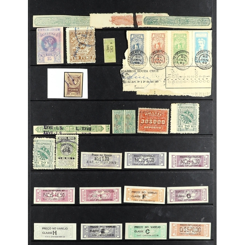 243 - BRAZIL TOBACCO REVENUE STAMPS 1890's to 2000 collection/accumulation on stockleaves etc. Can see a f... 