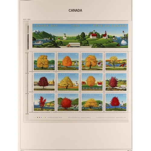 334 - CANADA 1990-2002 NEVER HINGED MINT COLLECTION in a DAVO hingeless printed album with slipcase, large... 