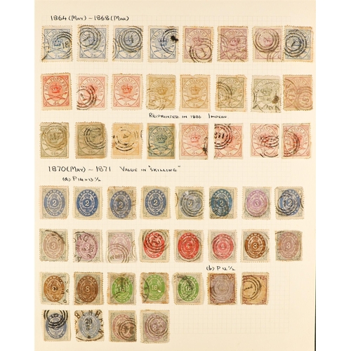 366 - DENMARK 1851-1938 USED COLLECTION on pages, incl. 1851-54 4rbs (x5), plus 2rbs forgery, 1854-59 2sk ... 