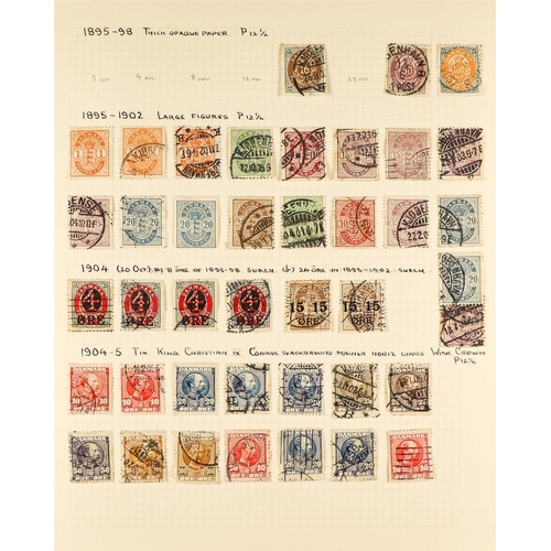 366 - DENMARK 1851-1938 USED COLLECTION on pages, incl. 1851-54 4rbs (x5), plus 2rbs forgery, 1854-59 2sk ... 