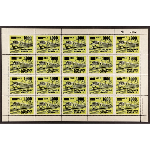 377 - DENMARK RAILWAY STAMPS LOLLANDS BANEN 1956-75 never hinged mint complete sheets incl. 1956 numeral t... 