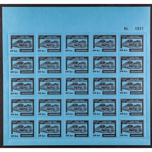 378 - DENMARK RAILWAY STAMPS HADS-NING RAILWAY collection of never hinged mint stamps in complete sheets o... 