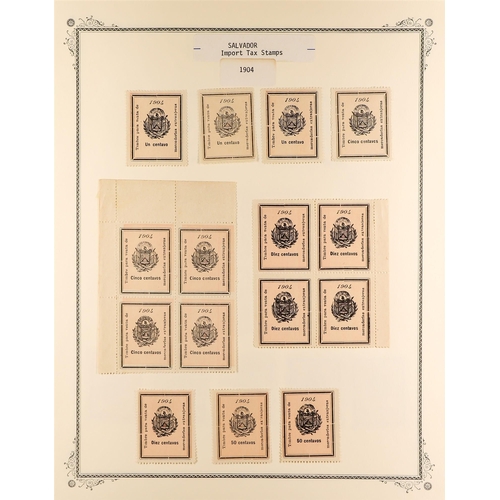 403 - EL SALVADOR REVENUE STAMPS 1883-1925 mint & used collection incl. Documentary, Cancellation of Contr... 