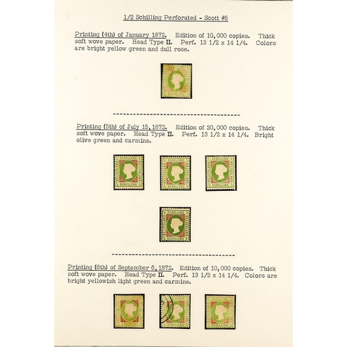 587 - HELIGOLAND 1869-73 ½SCH STUDY COLLECTION written up on pages, mostly mint stamps with identified ORI... 