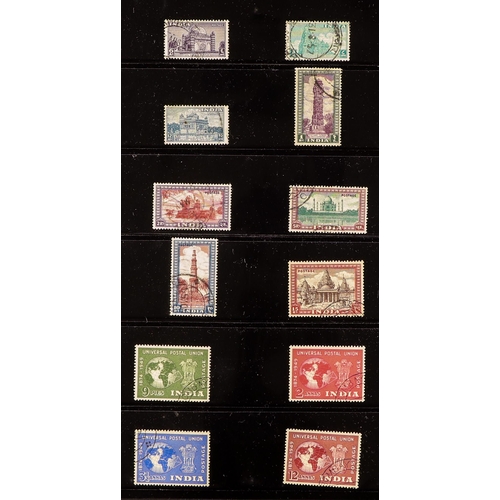 623 - INDIA 1937-49 COMPLETE USED from 1937-40 definitive set through to 1949 definitive set and UPU set, ... 