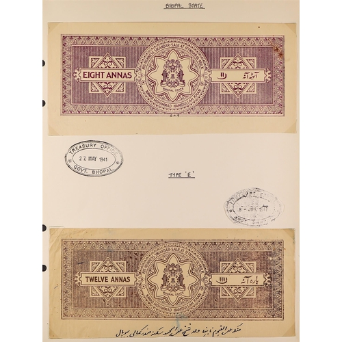 635 - INDIAN FEUDATORY STATES BHOPAL JUDICIAL PAPER HEADINGS 1916-49 collection on pages, each identified ... 