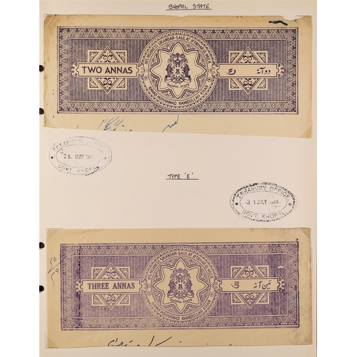 635 - INDIAN FEUDATORY STATES BHOPAL JUDICIAL PAPER HEADINGS 1916-49 collection on pages, each identified ... 